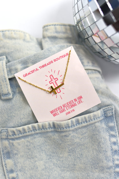 Eternal Life Gold Cross Necklace
